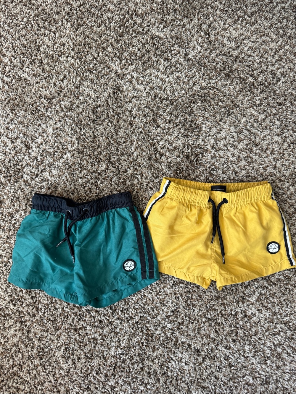 Binky Bro Kids Swim Shorts - Teal and Yellow with Drawstring 18-24 months